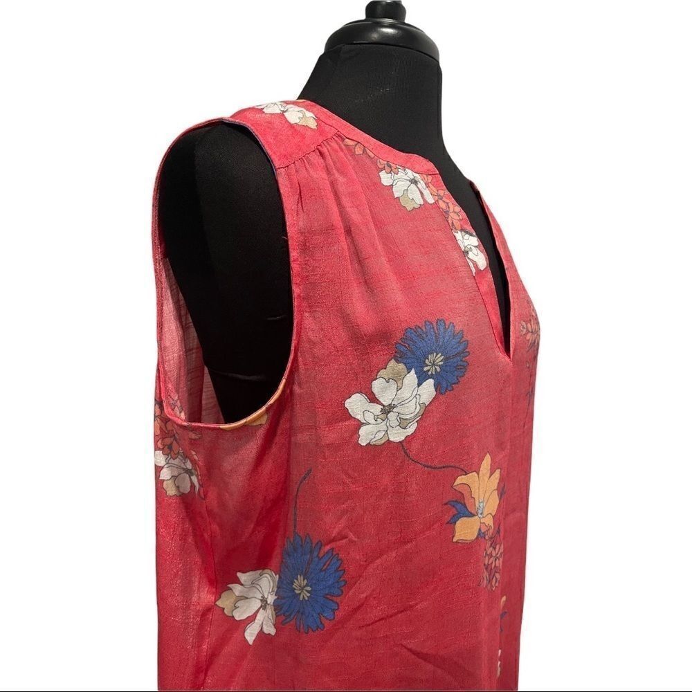 fred David Split Neck Sleeveless High Low Floral Detailed Top Sz L - Picture 6 of 12